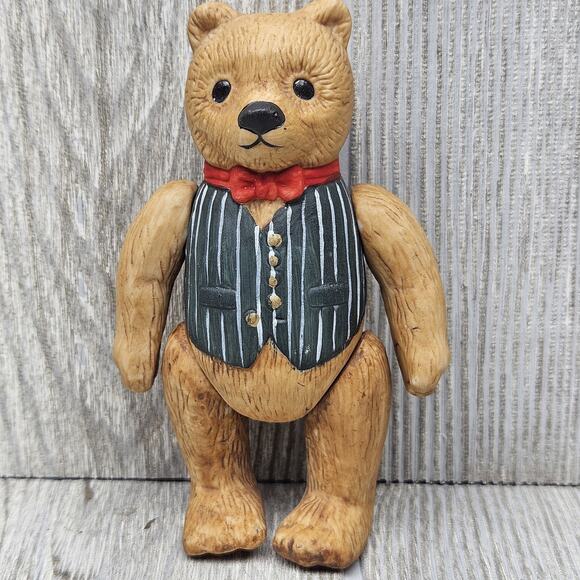 Vintage 1983 Dept 56 Bear Figurine Bow Tie Vest Articulated Arms Teddy Decor Fig - Picture 5 of 5